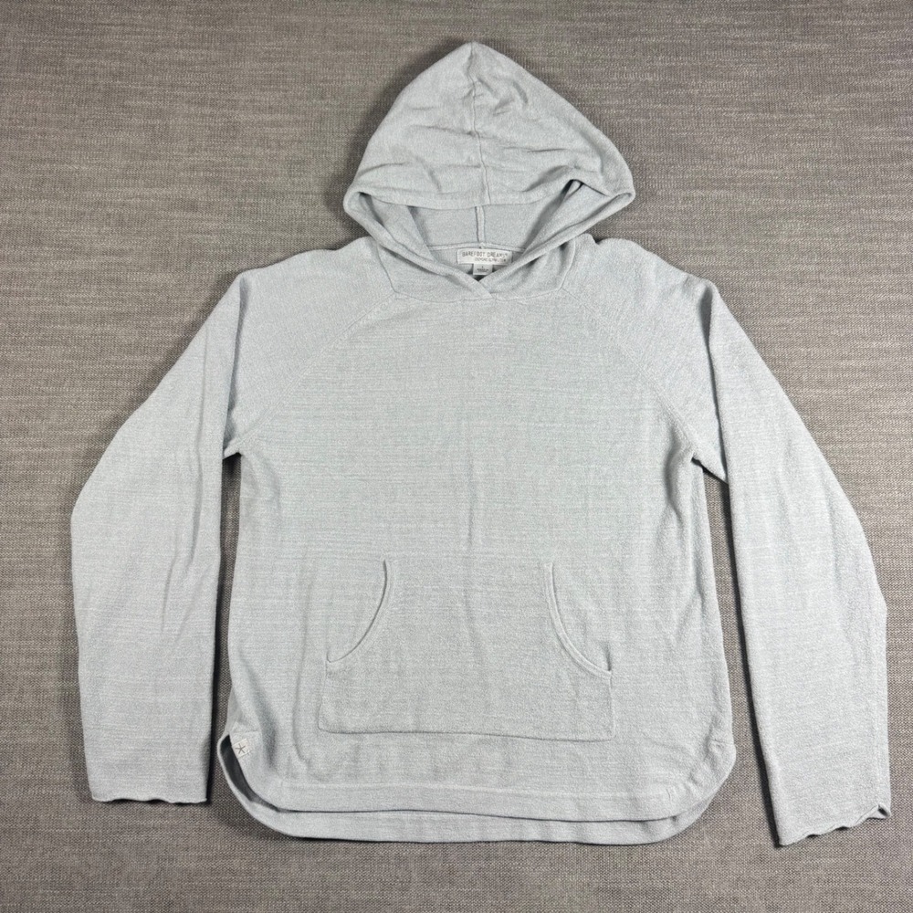 Barefoot Dreams CozyChic Ultra Lite Pullover Hoodie Top Light Gray Blue Large